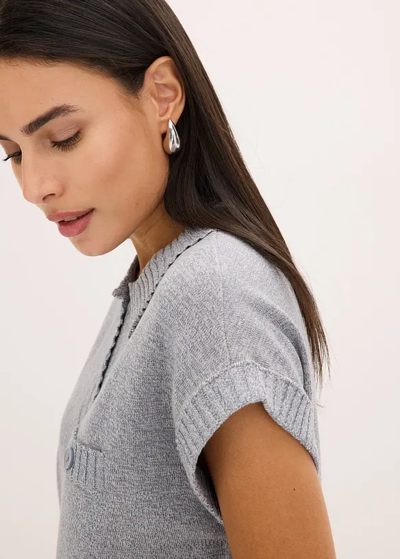 Pull col polo en coton m&eacute;lang&eacute;, bonprix