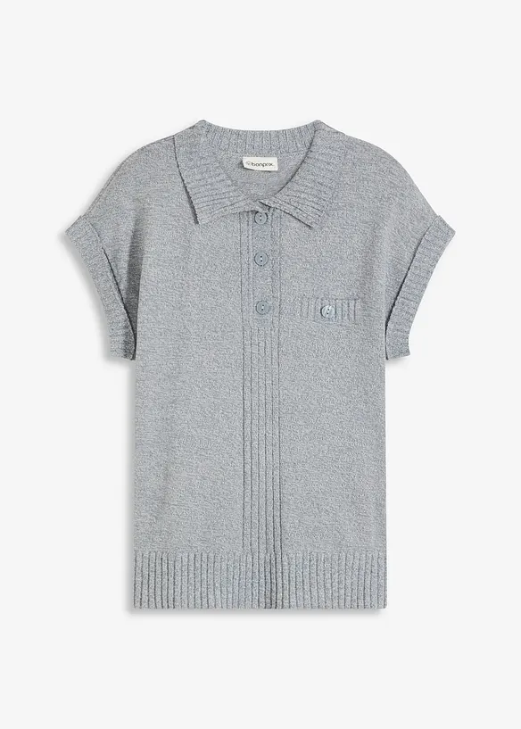 Pull col polo en coton m&eacute;lang&eacute;, bonprix