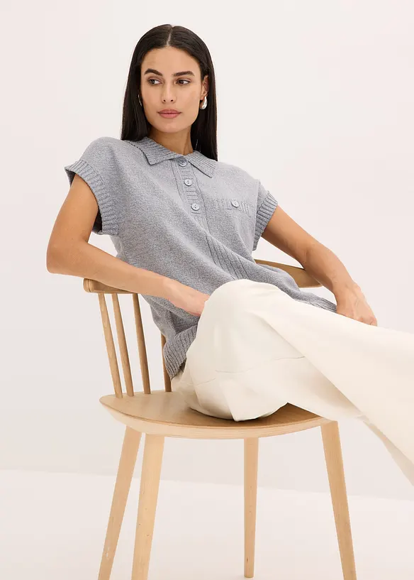 Pull col polo en coton m&eacute;lang&eacute;, bonprix