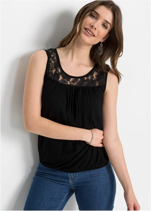 Top en viscose extensible et dentelle, bonprix