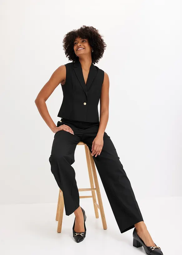 Pantalon large &agrave; pinces et boutons d&eacute;coratifs, bonprix