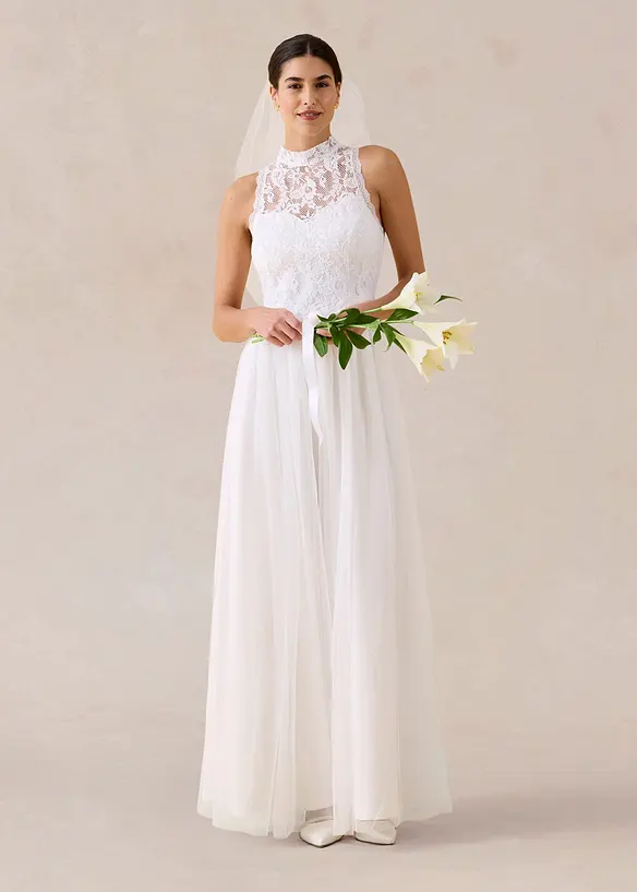 Robe de mari&eacute;e en tulle et dentelle, bonprix
