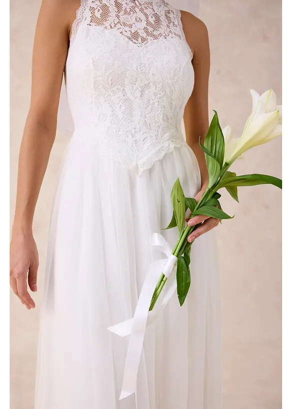 Robe de mari&eacute;e en tulle et dentelle, bonprix