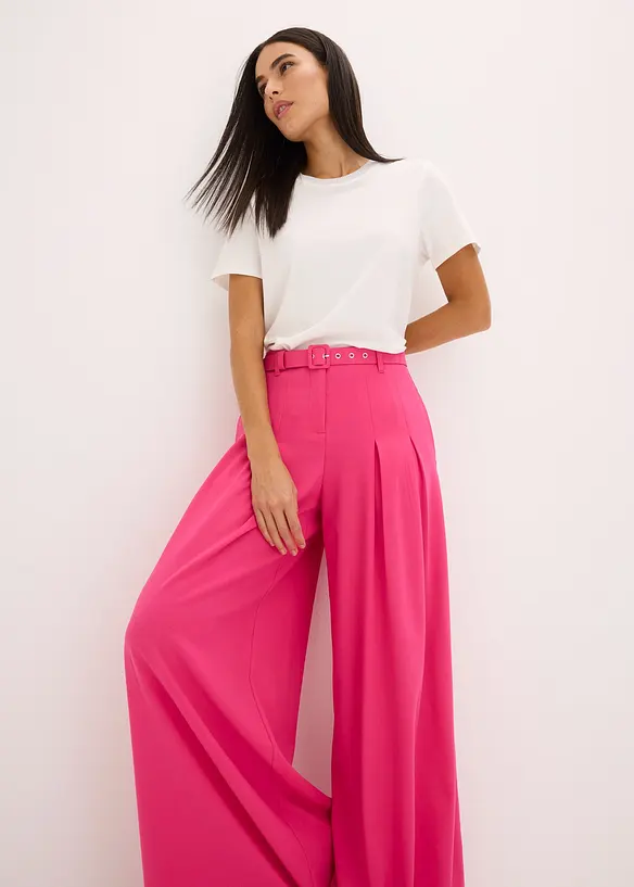 Pantalon &agrave; pinces avec ceinture (ens. 2 pces), bonprix