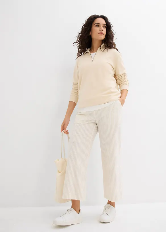 Pantalon palazzo en seersucker, longueur 7/8, bonprix