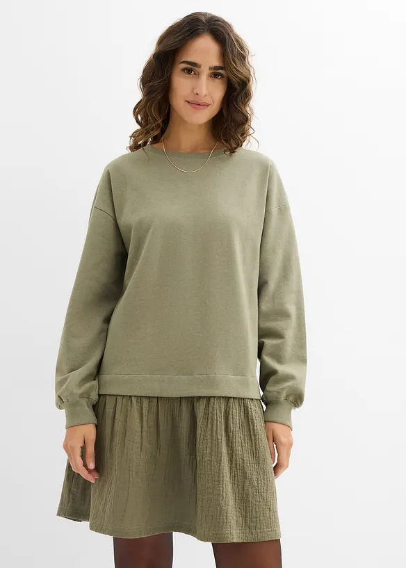 Robe sweat avec jupe tiss&eacute;e, bonprix