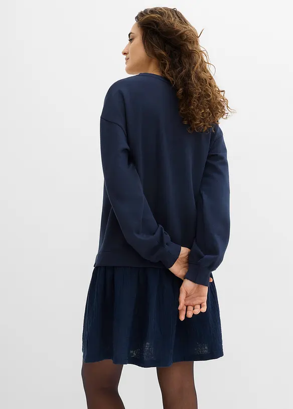 Robe sweat avec jupe tiss&eacute;e, bonprix