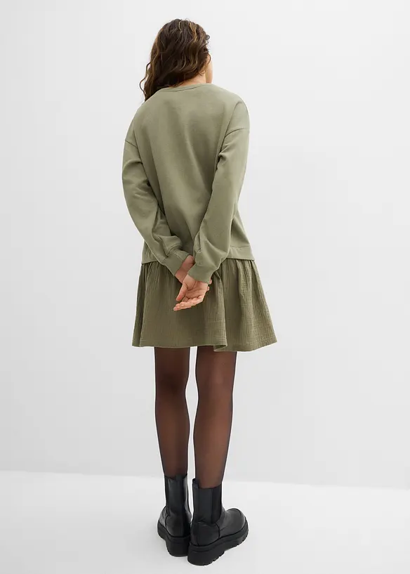 Robe sweat avec jupe tiss&eacute;e, bonprix