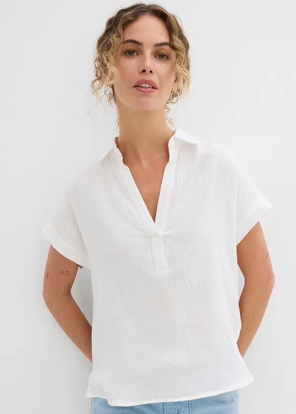 Blouse manches courtes en gaze de coton l&eacute;g&egrave;re, bonprix