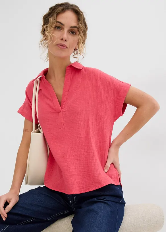 Blouse manches courtes en gaze de coton l&eacute;g&egrave;re, bonprix