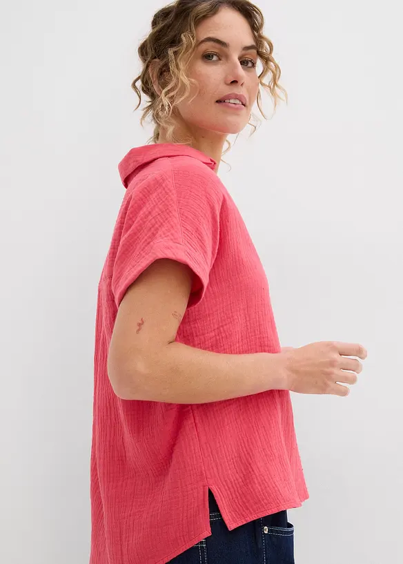 Blouse manches courtes en gaze de coton l&eacute;g&egrave;re, bonprix