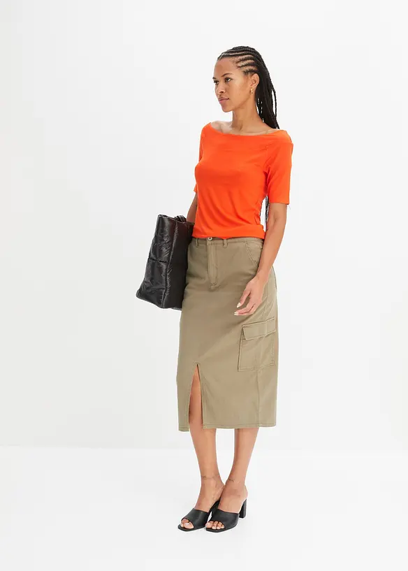 T-shirt encolure Bardot en viscose extensible, bonprix