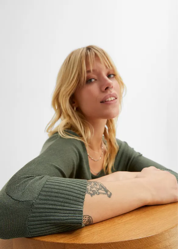 Pull en fine maille manches 3/4, bonprix