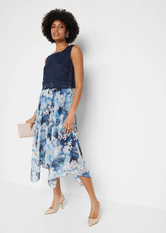 Robe en mousseline avec dentelle, bonprix