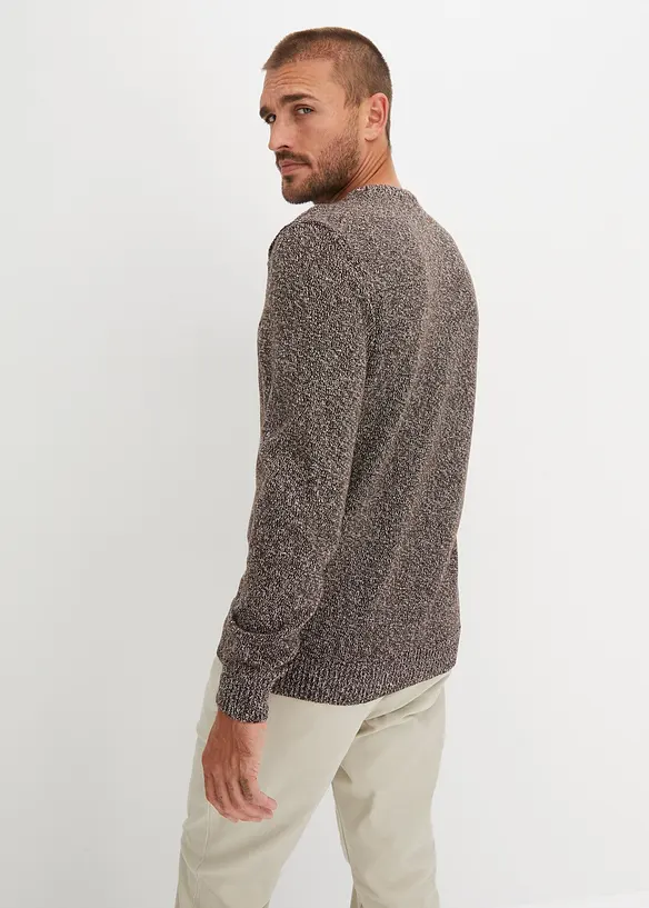 Pull col rond en coton m&eacute;lang&eacute;, bonprix