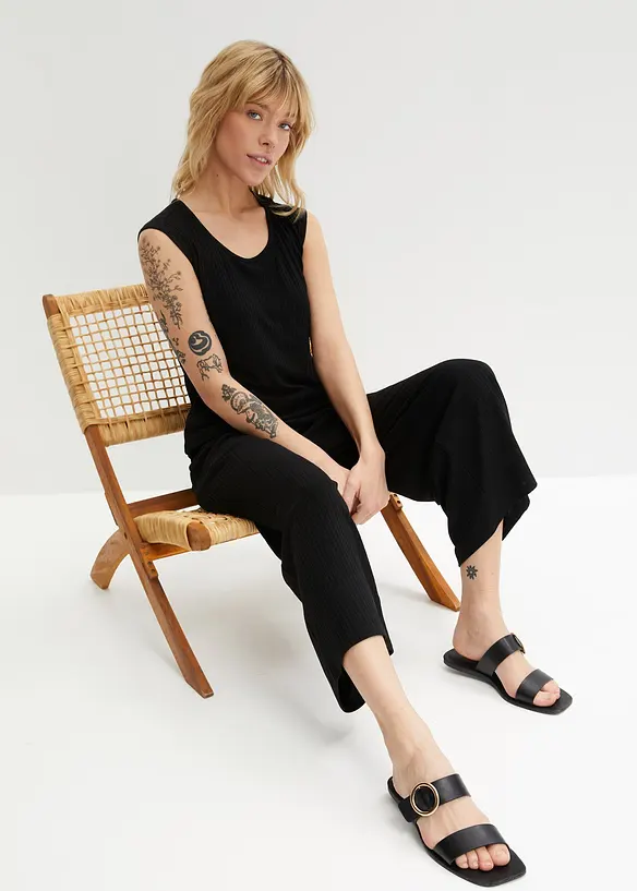 Pantalon en jersey c&ocirc;tel&eacute; &agrave; taille &eacute;lastiqu&eacute;e, bonprix