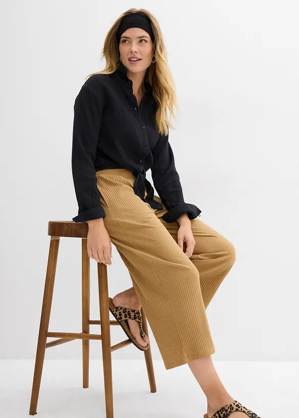 Pantalon en jersey c&ocirc;tel&eacute; &agrave; taille &eacute;lastiqu&eacute;e, bonprix
