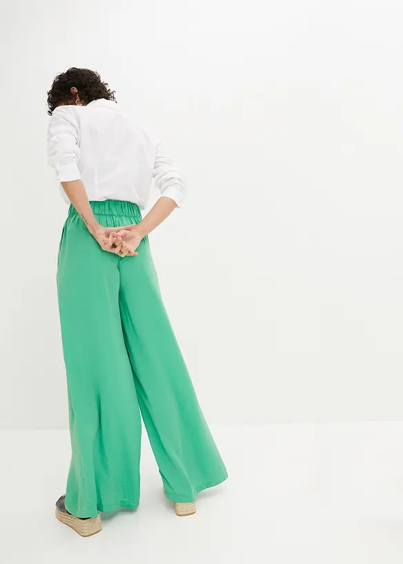 Pantalon palazzo l&eacute;ger et fluide, taille haute et confortable, long, bonprix