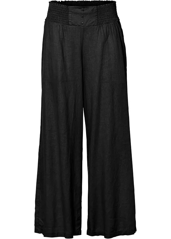 Pantalon large et l&eacute;ger &agrave; pinces en lin m&eacute;lang&eacute;, bonprix