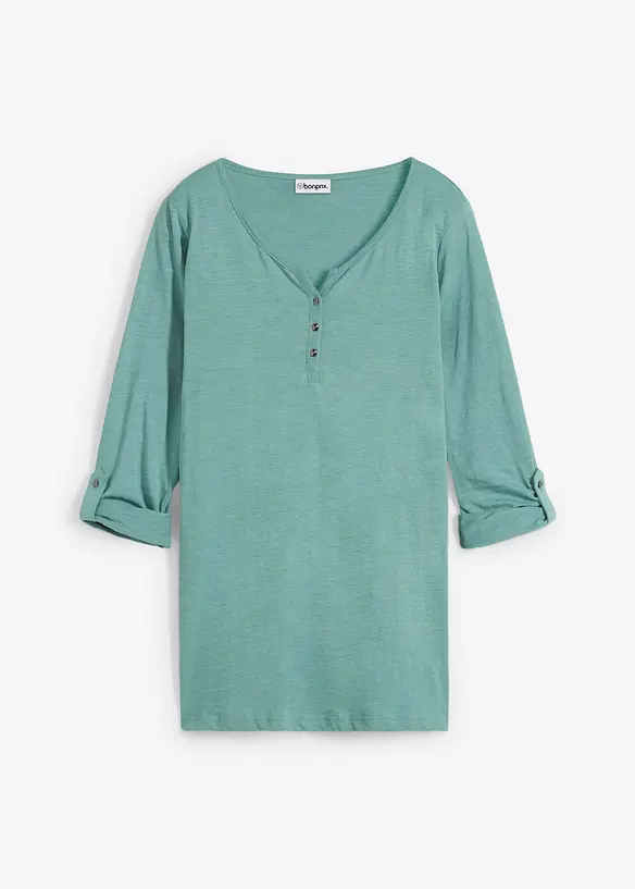 T-shirt manches longues &agrave; col boutonn&eacute;, 100% coton, bonprix