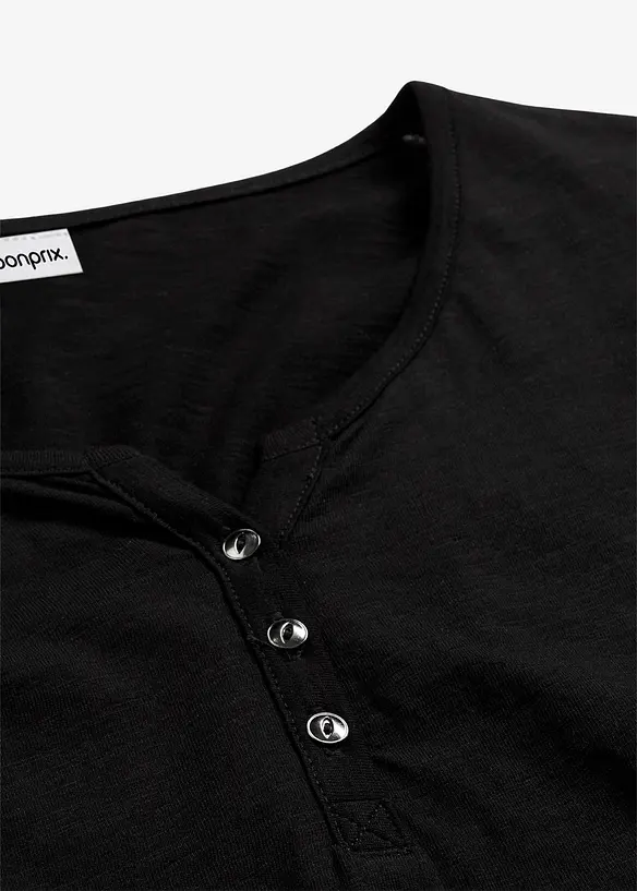 T-shirt manches longues &agrave; col boutonn&eacute;, 100% coton, bonprix