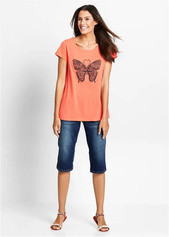 Bermuda en jean, taille mi-haute &eacute;lastiqu&eacute;e, bonprix