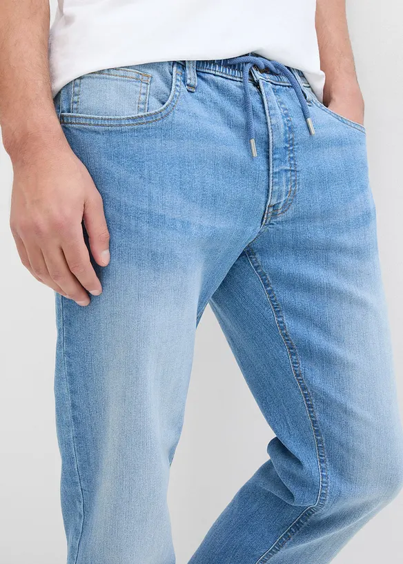 Lot de 2 jeans droits extensibles regular &agrave; taille &eacute;lastiqu&eacute;e, bonprix