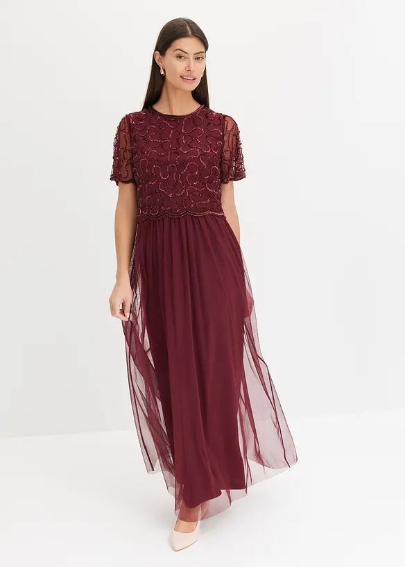 Robe longue en tulle fin avec sequins brod&eacute;s, bonprix