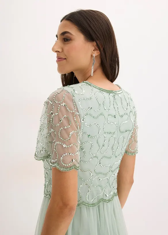 Robe longue en tulle fin avec sequins brod&eacute;s, bonprix