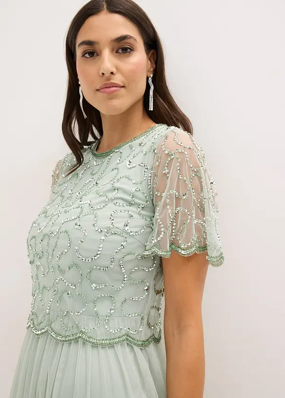 Robe longue en tulle fin avec sequins brod&eacute;s, bonprix