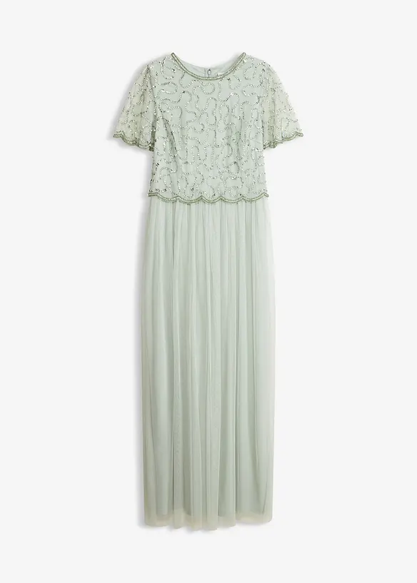 Robe longue en tulle fin avec sequins brod&eacute;s, bonprix