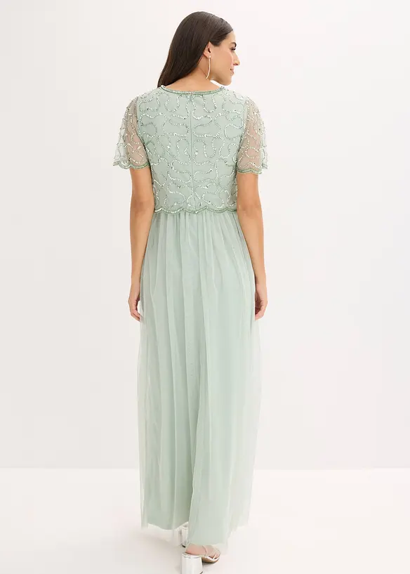 Robe longue en tulle fin avec sequins brod&eacute;s, bonprix