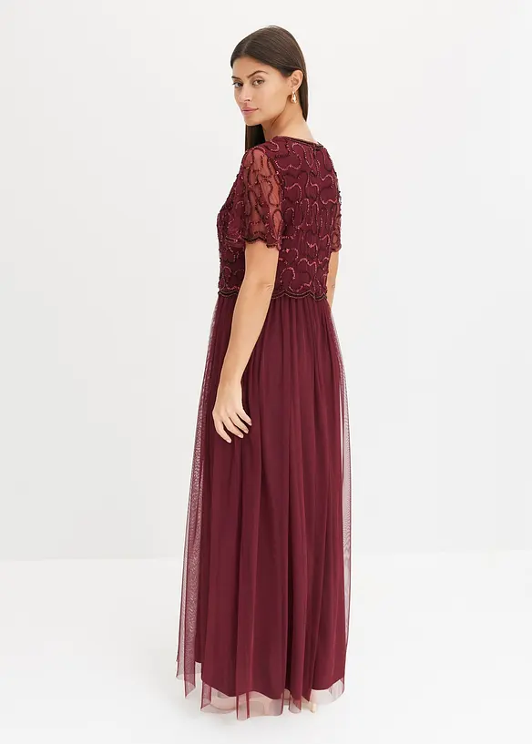 Robe longue en tulle fin avec sequins brod&eacute;s, bonprix