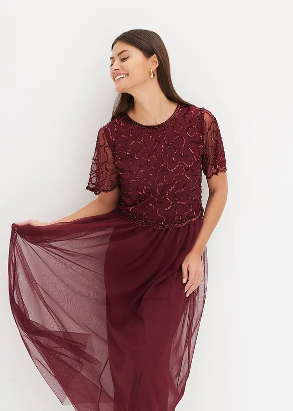 Robe longue en tulle fin avec sequins brod&eacute;s, bonprix