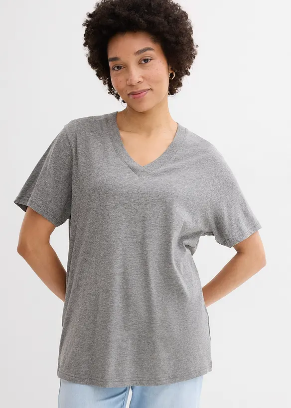 Lot de 5 T-shirts longs et amples &agrave; col V, bonprix