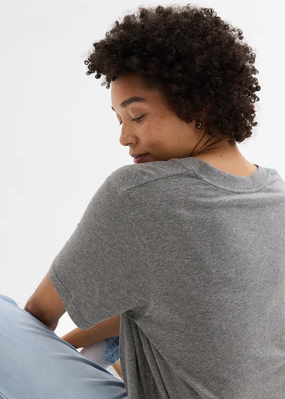 Lot de 5 T-shirts longs et amples &agrave; col V, bonprix