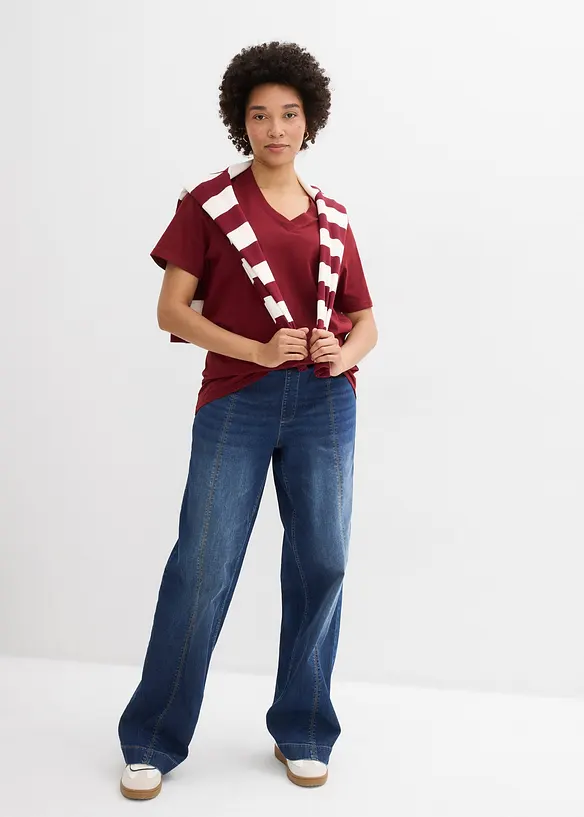 Lot de 5 T-shirts longs et amples &agrave; col V, bonprix