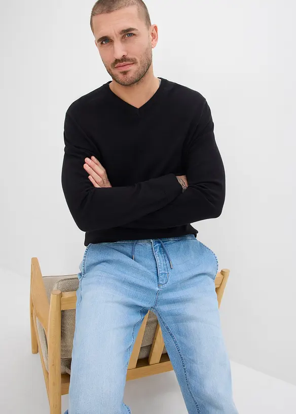 Jean droit et l&eacute;ger &agrave; taille &eacute;lastiqu&eacute;e, regular, bonprix