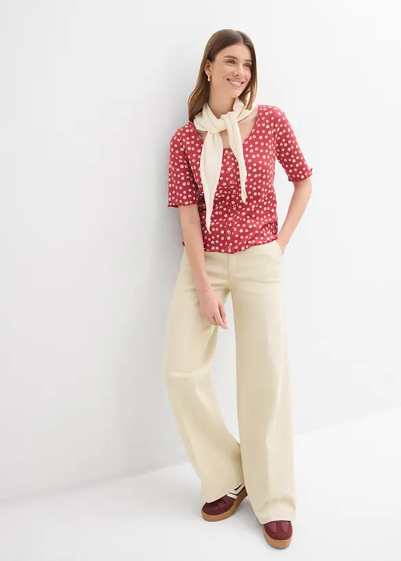 T-shirt c&ocirc;tel&eacute; &agrave; imprim&eacute; floral, manches coude, bonprix