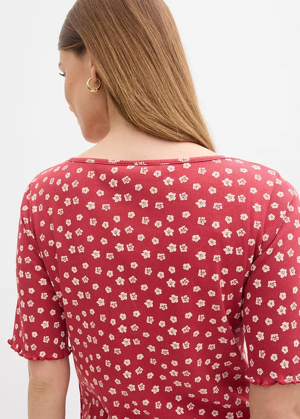 T-shirt c&ocirc;tel&eacute; &agrave; imprim&eacute; floral, manches coude, bonprix