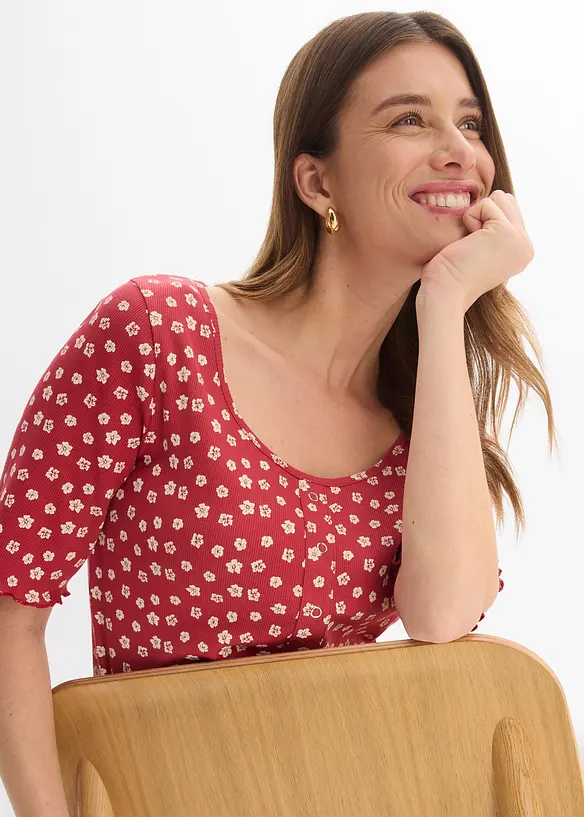 T-shirt c&ocirc;tel&eacute; &agrave; imprim&eacute; floral, manches coude, bonprix