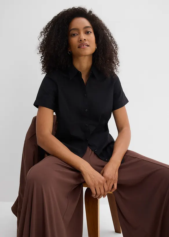 Chemisier manches courtes extensible en coton majoritaire, bonprix