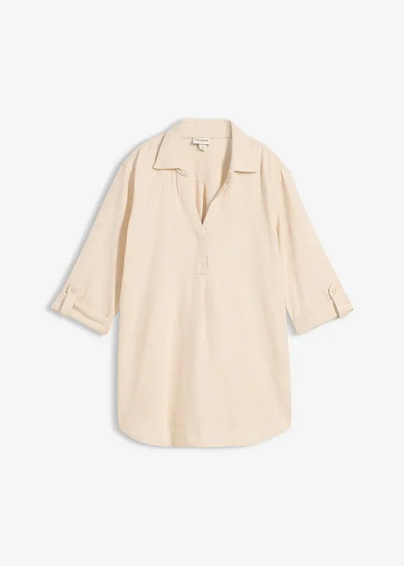 Blouse en lin m&eacute;lang&eacute;, manches 3/4, bonprix