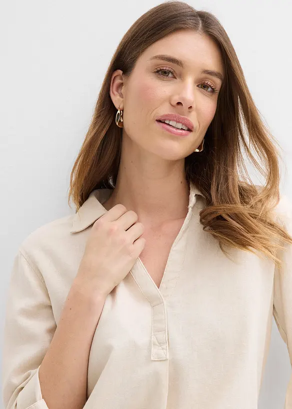 Blouse en lin m&eacute;lang&eacute;, manches 3/4, bonprix