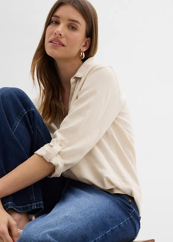 Blouse en lin m&eacute;lang&eacute;, manches 3/4, bonprix