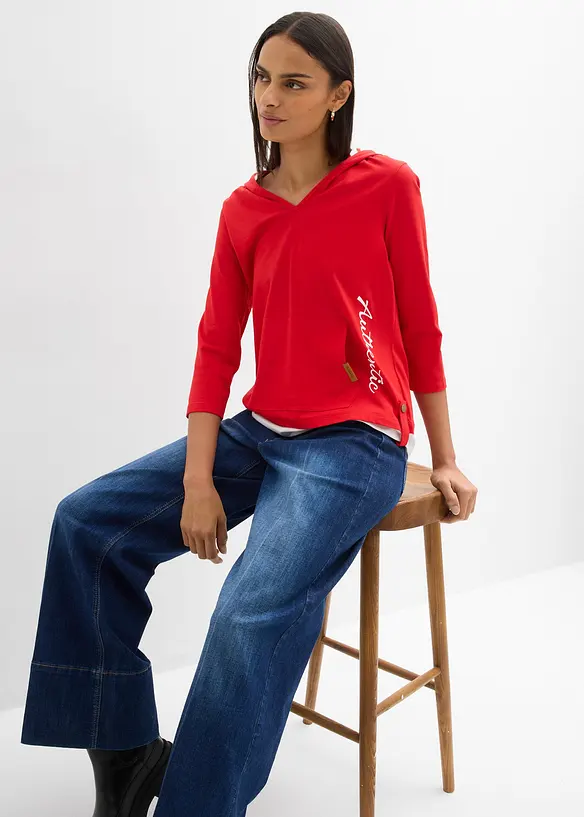 T-shirt &agrave; capuche, manches 3/4, 100% coton, bonprix