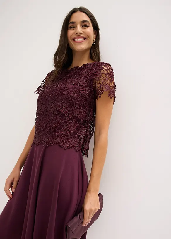 Robe midi avec empi&egrave;cement dentelle, bonprix