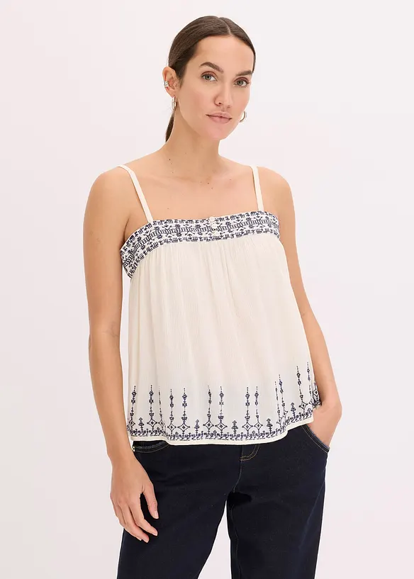 Top brod&eacute; &agrave; fines bretelles, bonprix