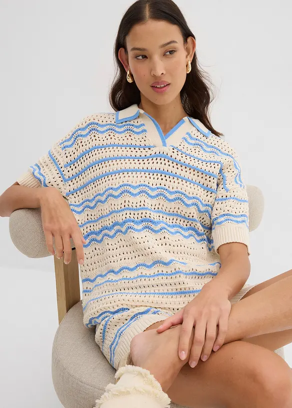 T-shirt oversize en maille l&eacute;g&egrave;re coton et lin, bonprix