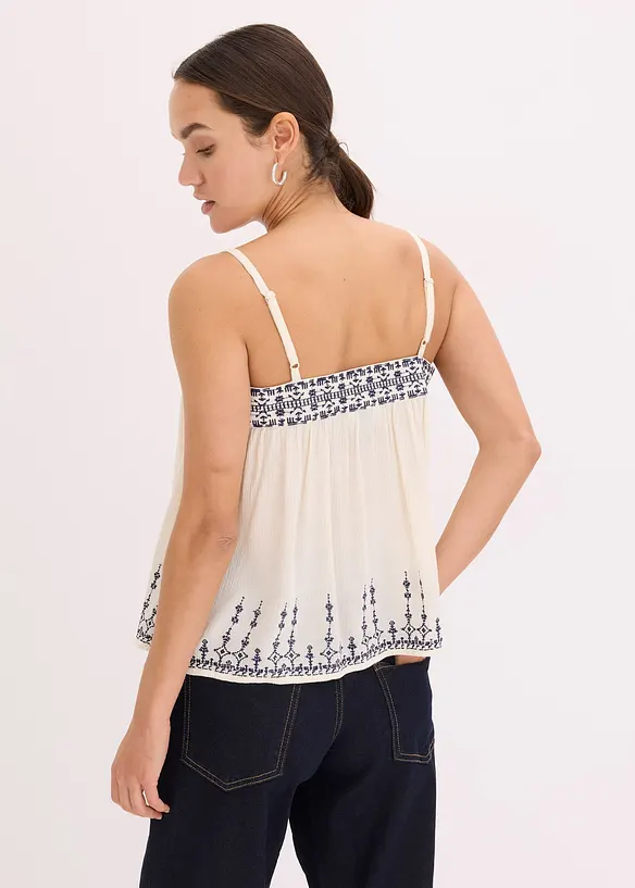 Top brod&eacute; &agrave; fines bretelles, bonprix